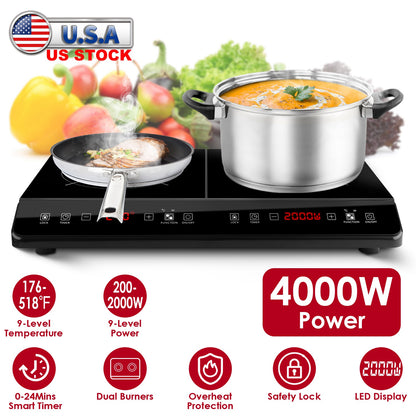 Dual Induction Cooktop 4000W Portable Electric Double Burner