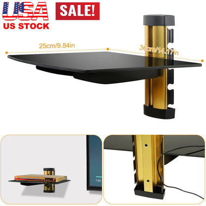 Tempered Glass Wall Shelf with Cable Management - 22lb Capacity