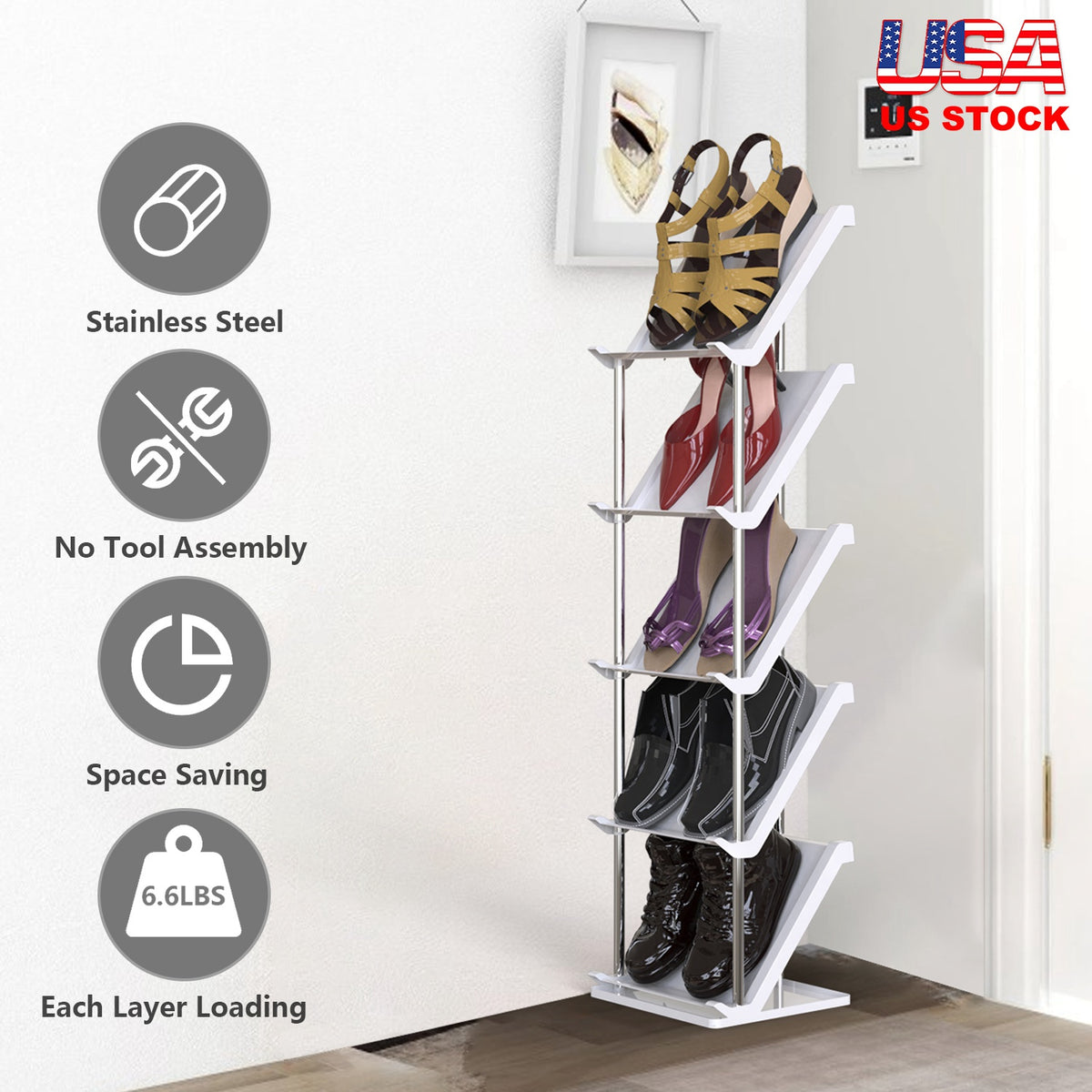 5-Tier Vertical Shoe Rack - Space-Saving Stackable Organizer