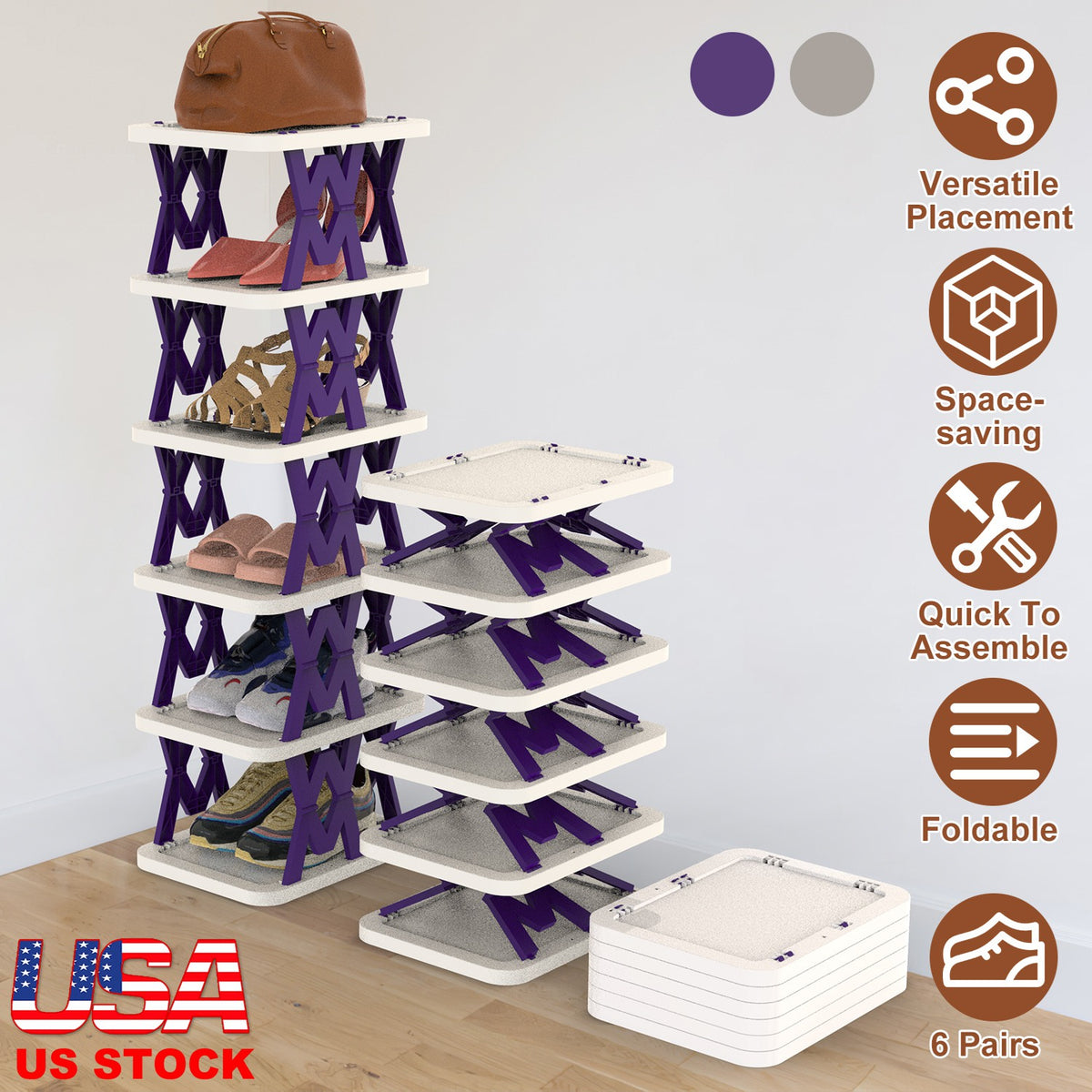 6-Tier Foldable Shoe Rack - Vertical Space Saving Organizer