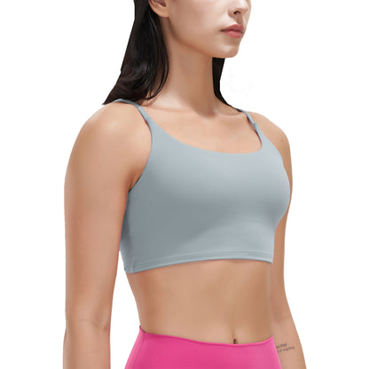 Women Strap Sport Bras Padded Strappy Crop Square Neck Low Impact Bras Sexy Fitness Tank Tops with Removable Pads Flat Straps for Gym Yoga Workout Run