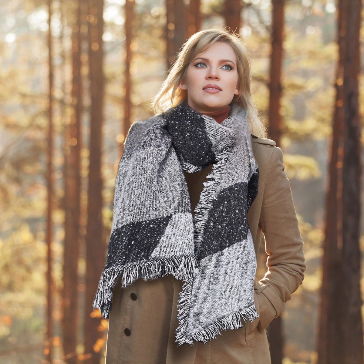 Women Plaid Winter Scarf & Cape