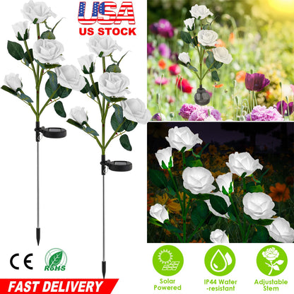 Solar Rose Flower Stake Lights - 2 Pack Outdoor Garden Decor