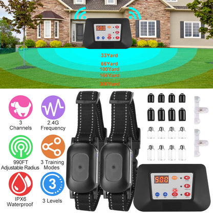 Wireless Dog Fence & Training Collar System 990FT Range