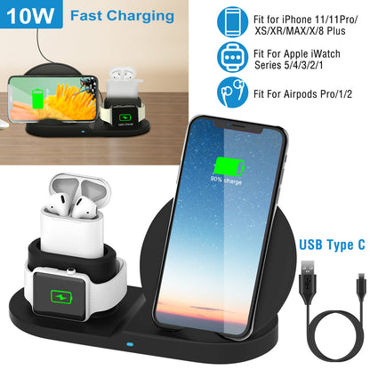 3-in-1 Wireless Charging Station 10W Fast Charge Dock