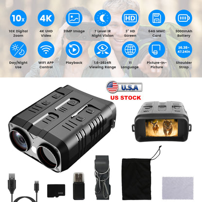 Night Vision Goggles 4K with 10X Zoom and 2624ft Range