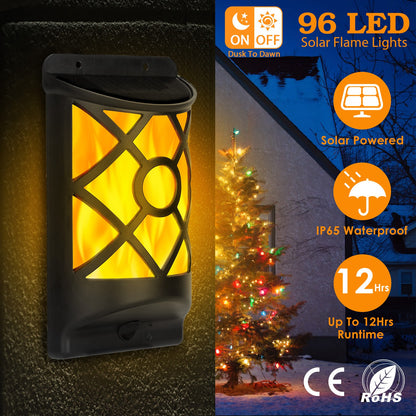 Solar Flame Wall Light with 96 LEDs - Waterproof Outdoor