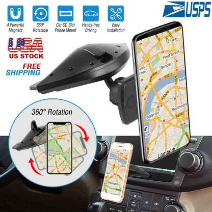 Magnetic CD Slot Car Phone Mount with 360° Rotation