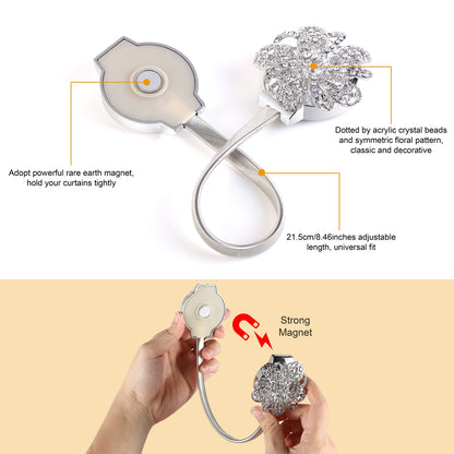 Magnetic Curtain Tiebacks with Floral Crystal Design - 2 Pack