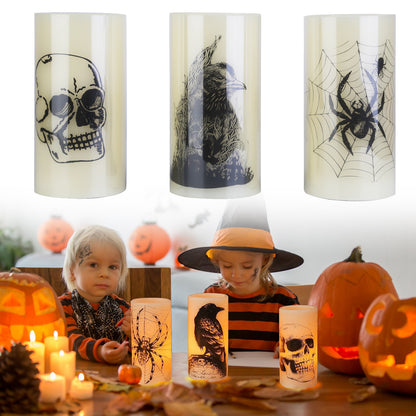 Flameless Halloween Candles with Timer - 3 Pack LED Battery Operated