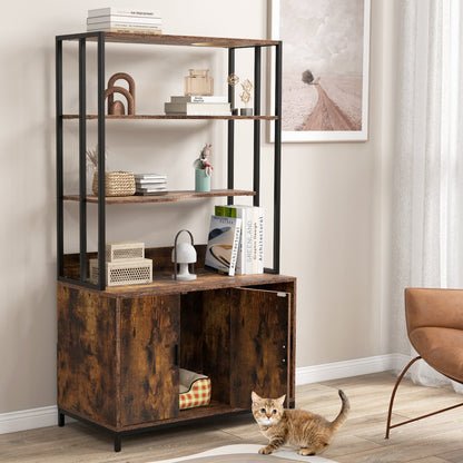 Cat Litter Box Enclosure with Storage and 3-tier Shelves