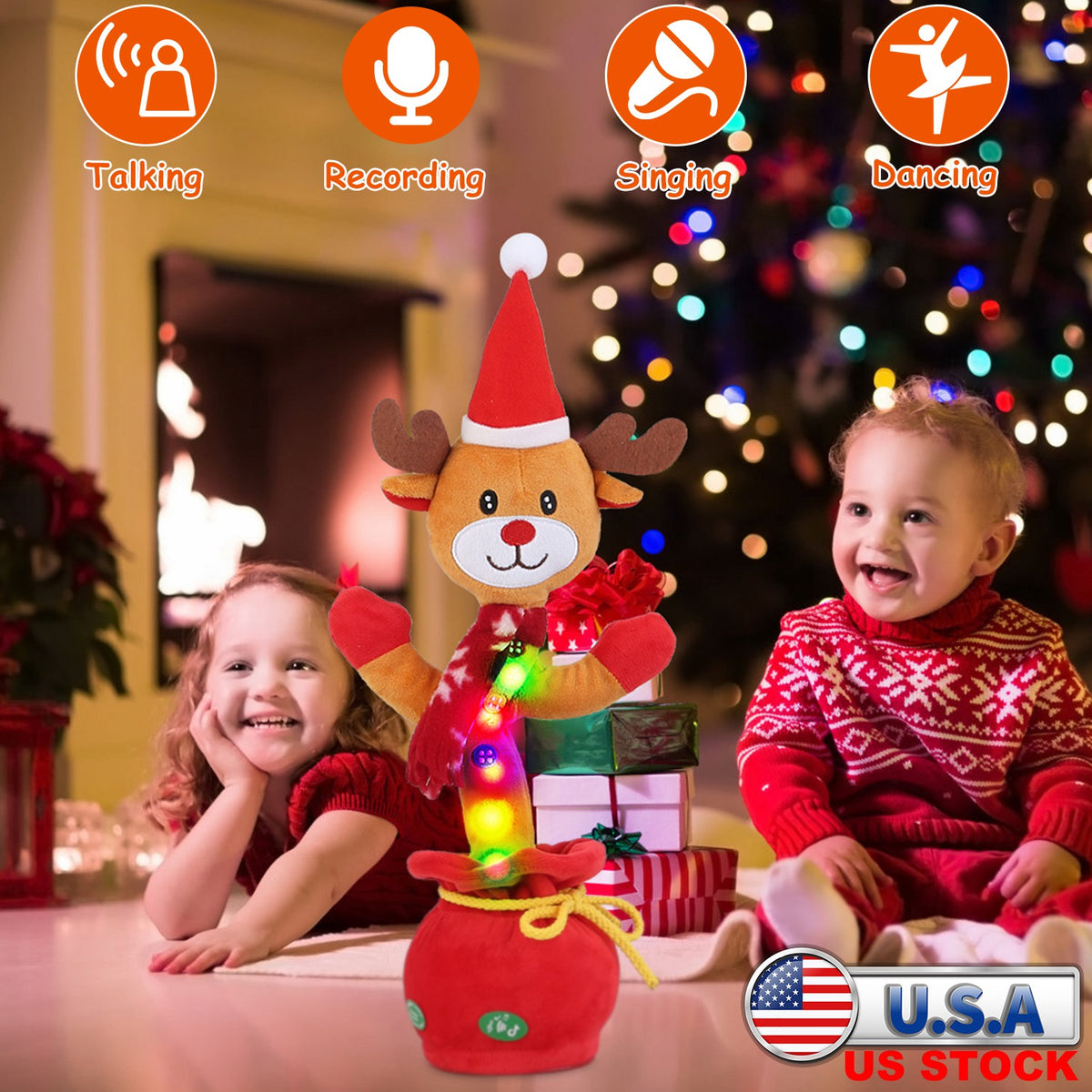 Dancing Christmas Plush Toy with Music, Lights & Recording