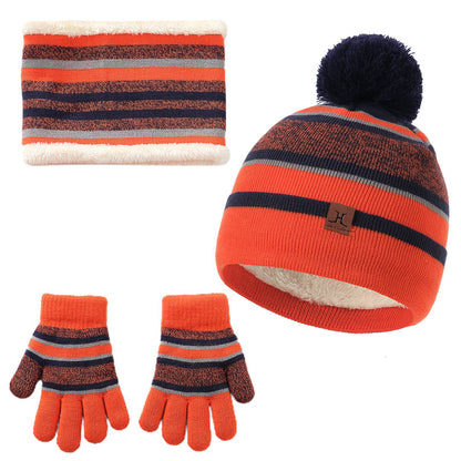 Winter Kids Knitted Hat Scarf Gloves 3Pcs Boys Girls