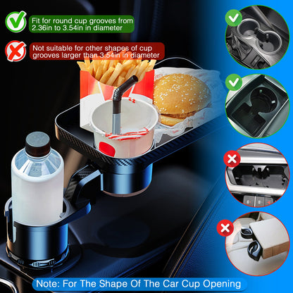 Car Cup Holder Tray with 360° Rotating Organizer
