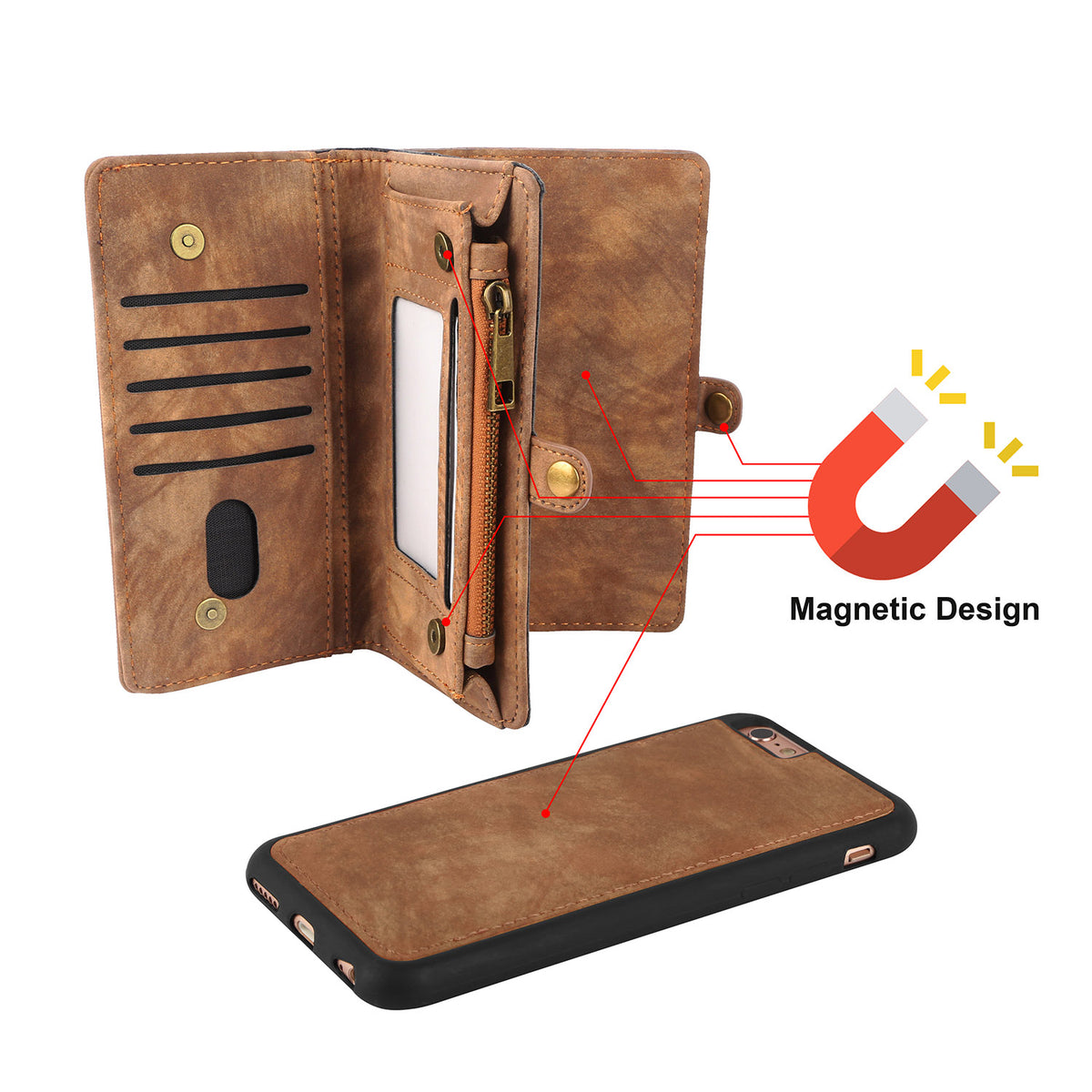 iPhone 6s Plus Wallet Case with Detachable Magnetic Cover