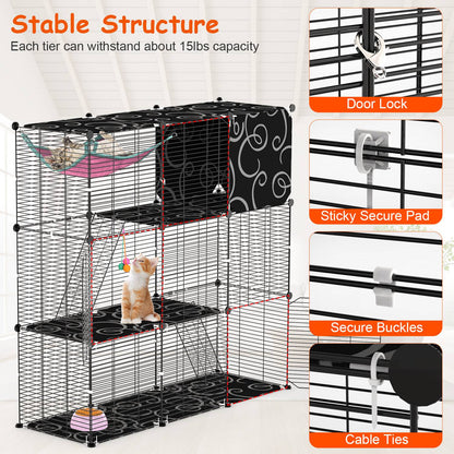 3-Tier Cat Cage Enclosure with Hammock and Ladder