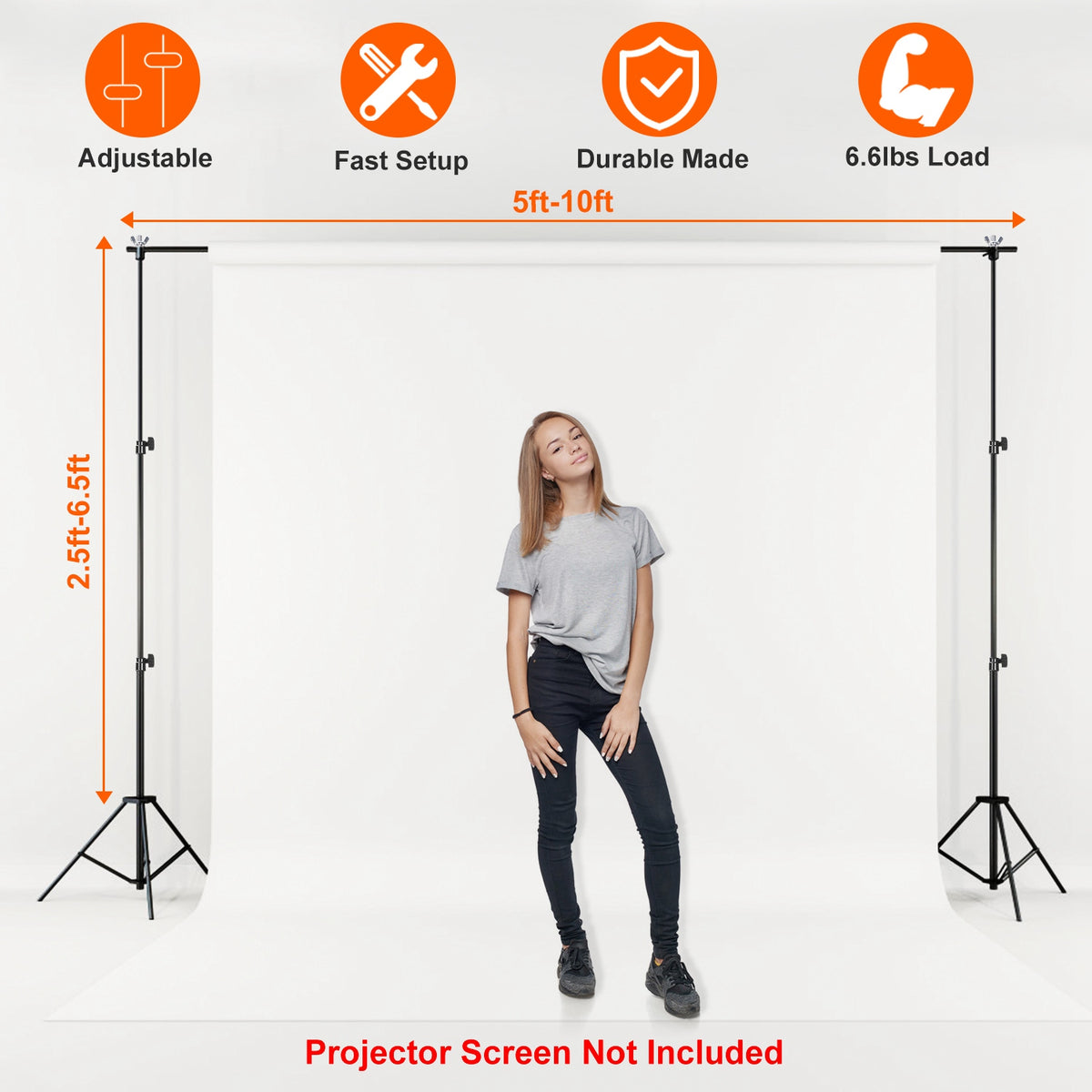 Backdrop Stand 6.5x10ft Adjustable Photography Support System