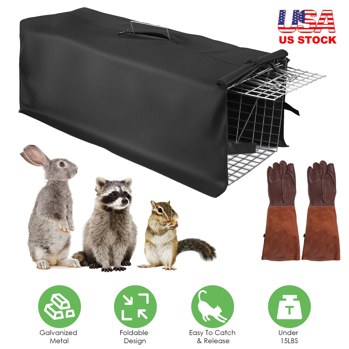 Live Animal Trap Cage 31" Folding with Waterproof Cover