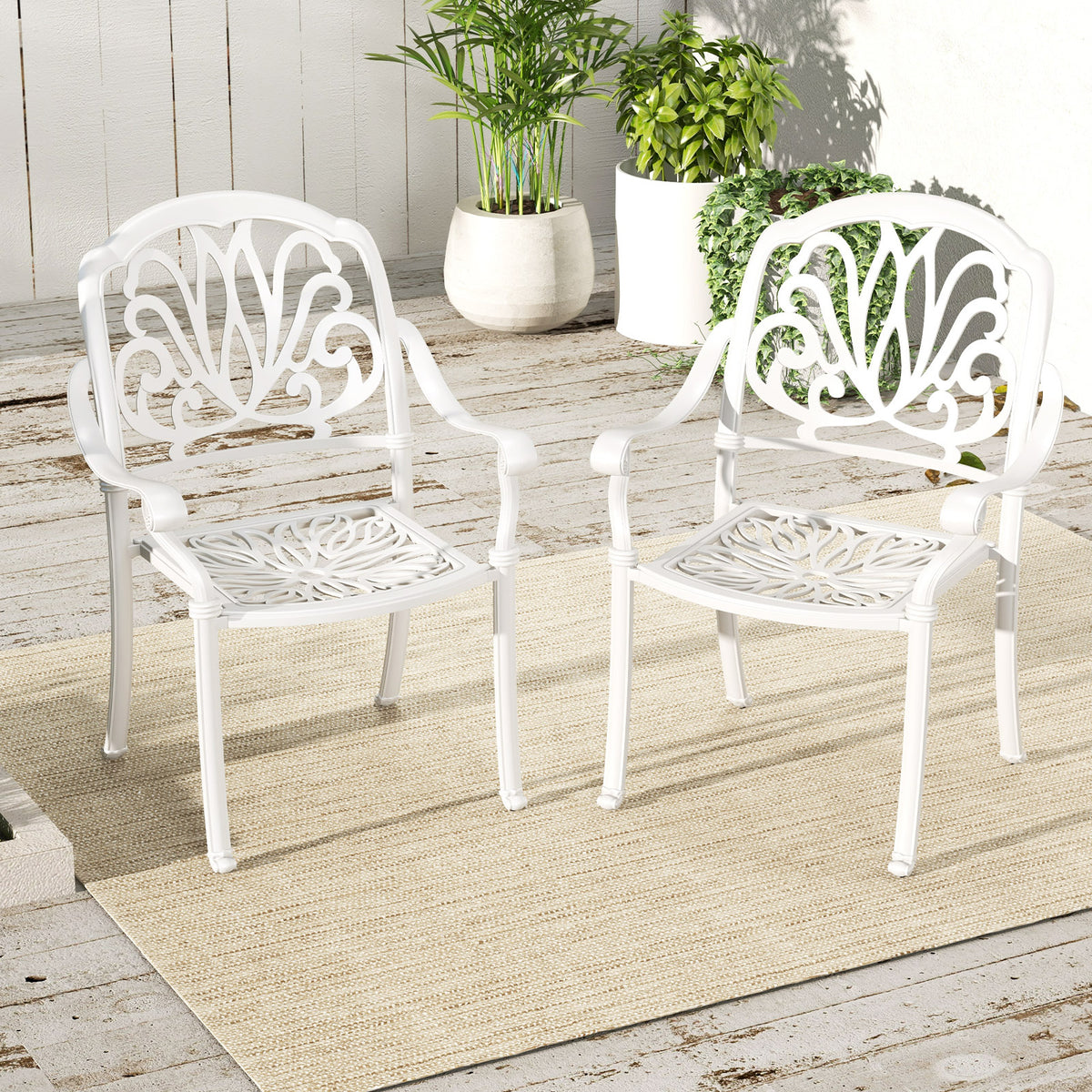 Cast Aluminum Patio Dining Chairs with Armrests - Set of 2