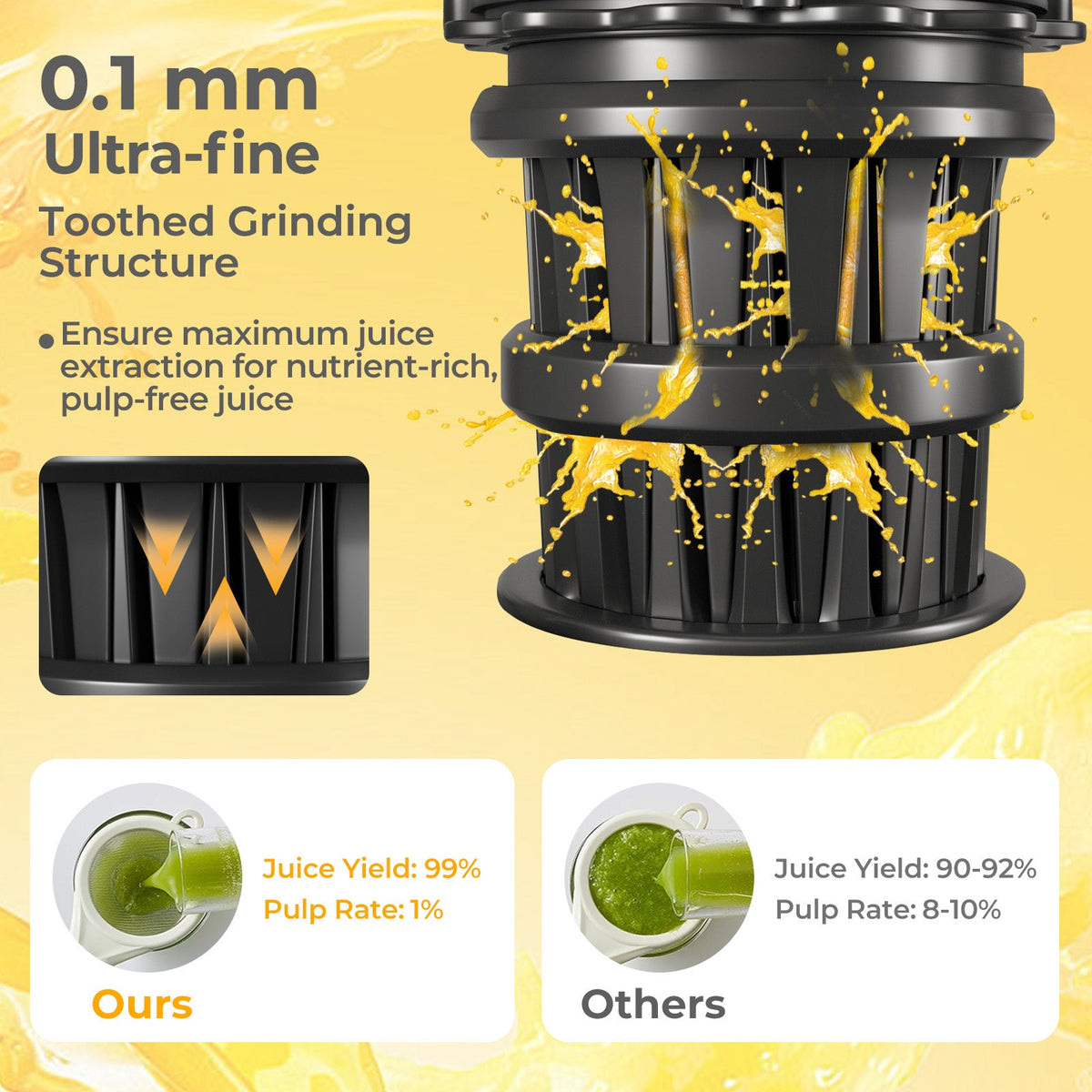 Cold Press Juicer with 5.3 Inches Feed Chute High Juice Yield and Reverse Function