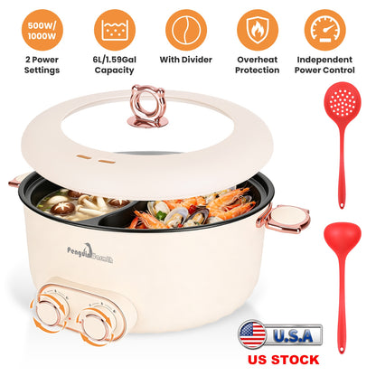 Electric Hot Pot with Divider 6L Dual Control 2000W