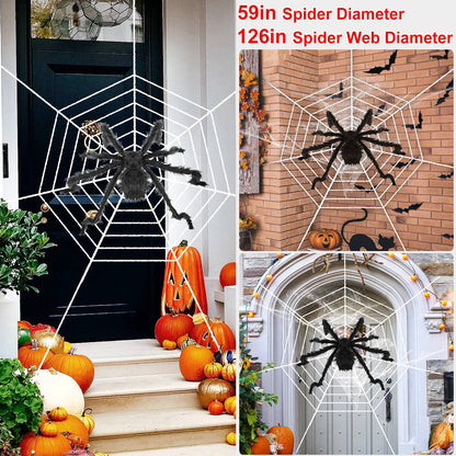Giant Halloween Spider Decoration with 126" Spider Web Set