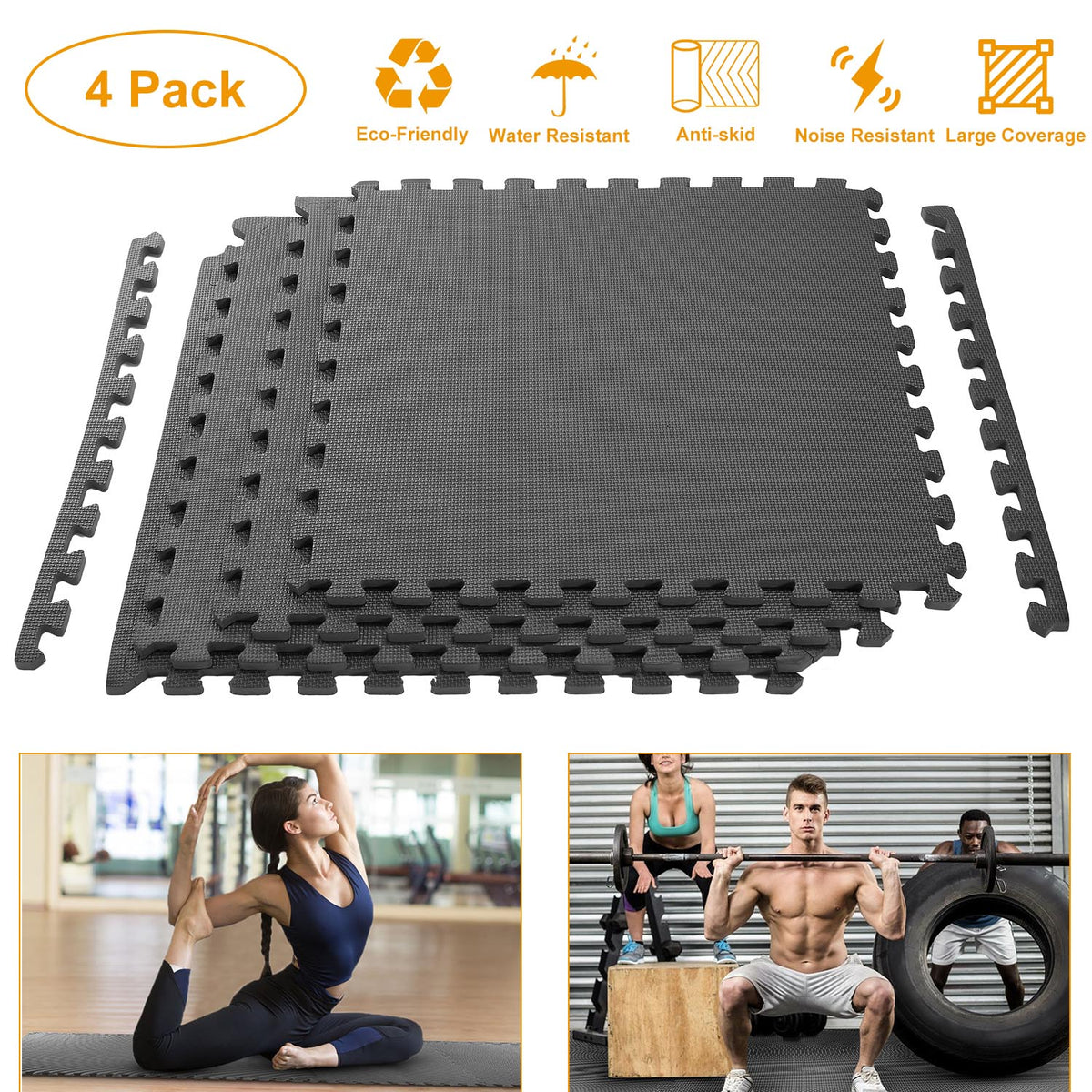Interlocking Foam Floor Mats – 4-Pack EVA Puzzle Tiles