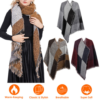 Women Plaid Winter Scarf & Cape