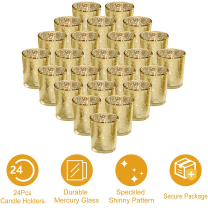 Gold Mercury Glass Votive Candle Holders Set of 24