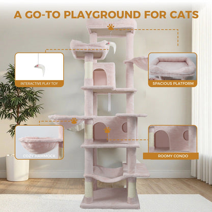 68in Multi-Level Cat Tree Tower with Hammocks & Scratching Posts