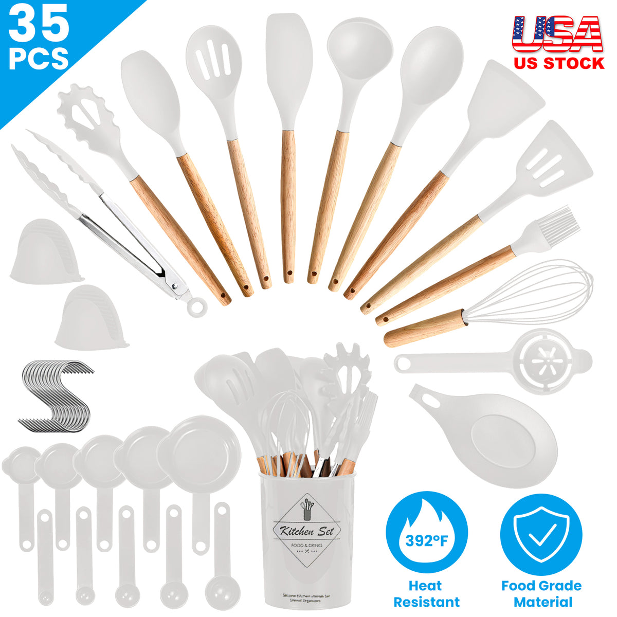 Kitchen Cooking Utensils Set - 35 Piece Silicone & Steel