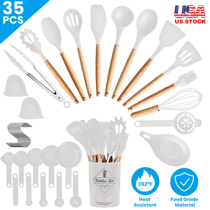 Kitchen Cooking Utensils Set - 35 Piece Silicone & Steel