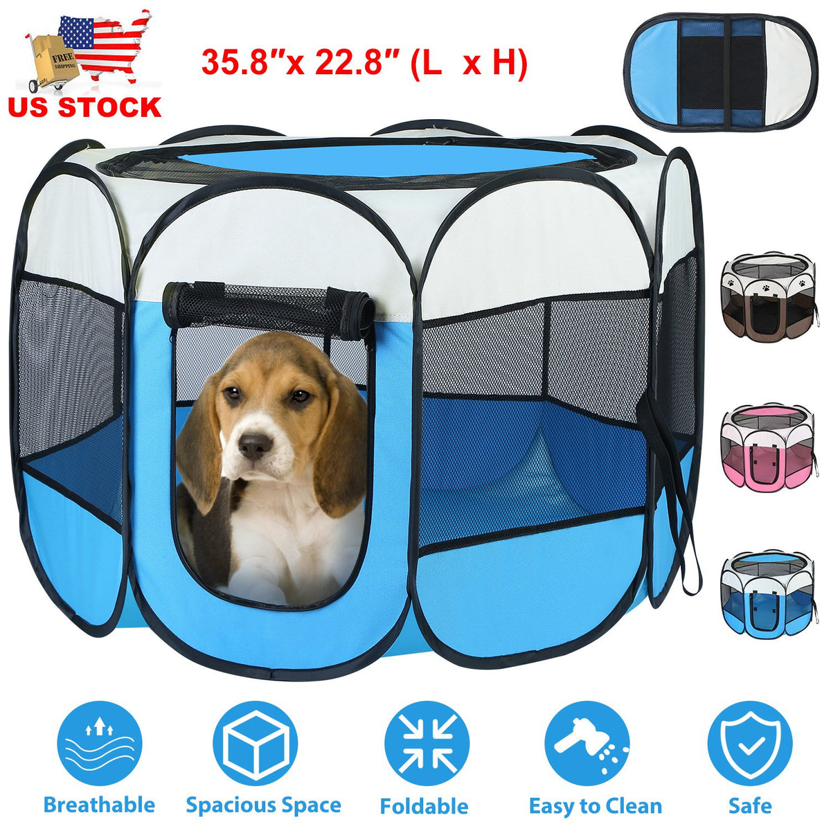 Foldable Pet Playpen with Mesh Panels and Zipper Top