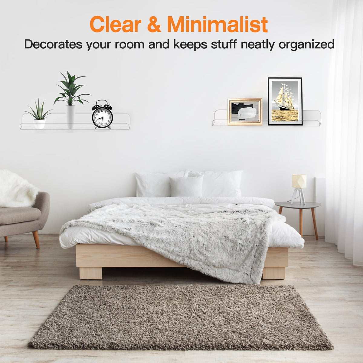 Clear Acrylic Floating Shelves 4 Pack - 15 Inch Wall Mounted