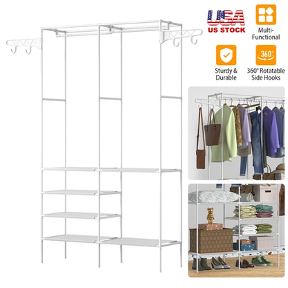 Freestanding Garment Rack with Shelves and Hanging Rods