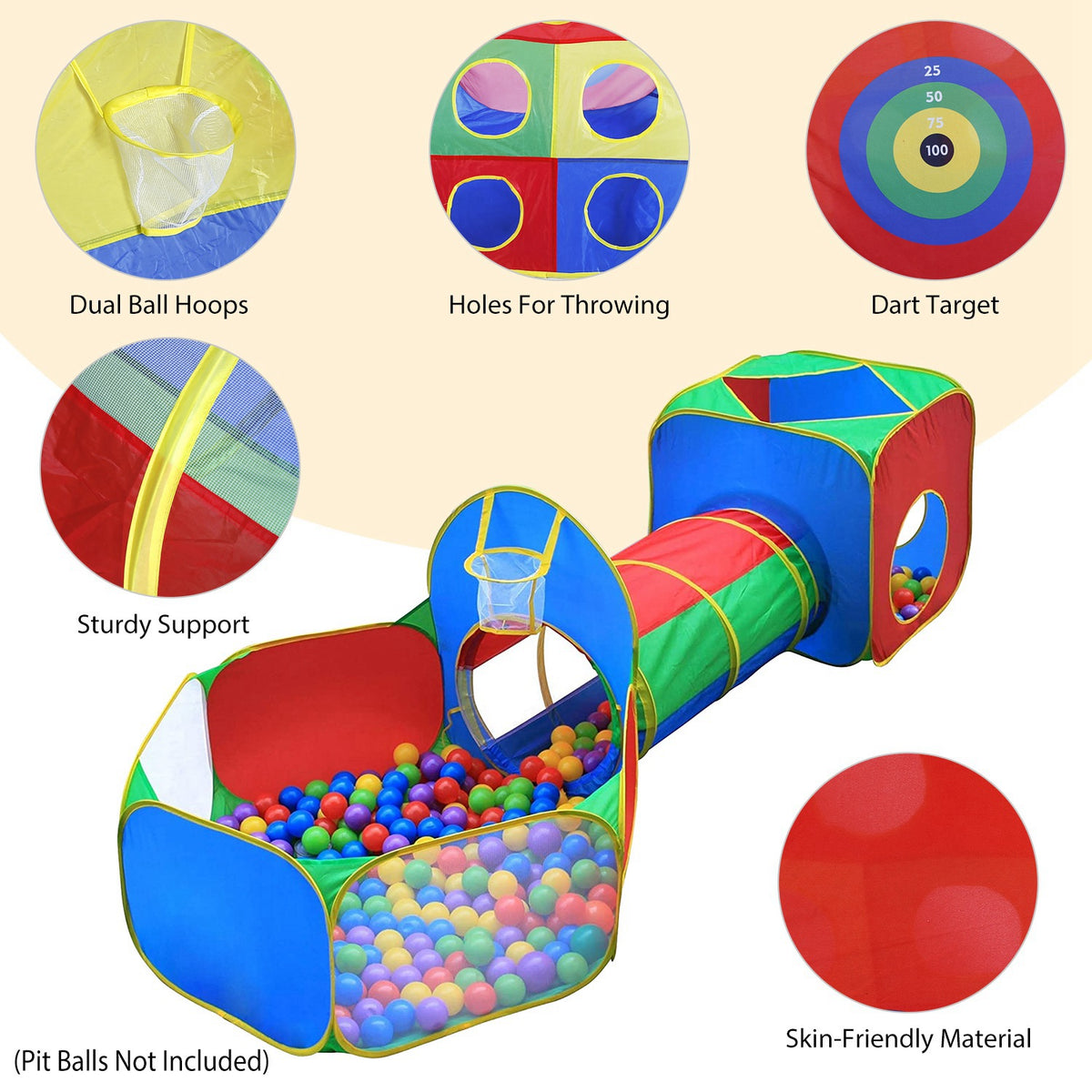 Kids Ball Pit Tent Set with Tunnels & Playhouse - 5 Piece