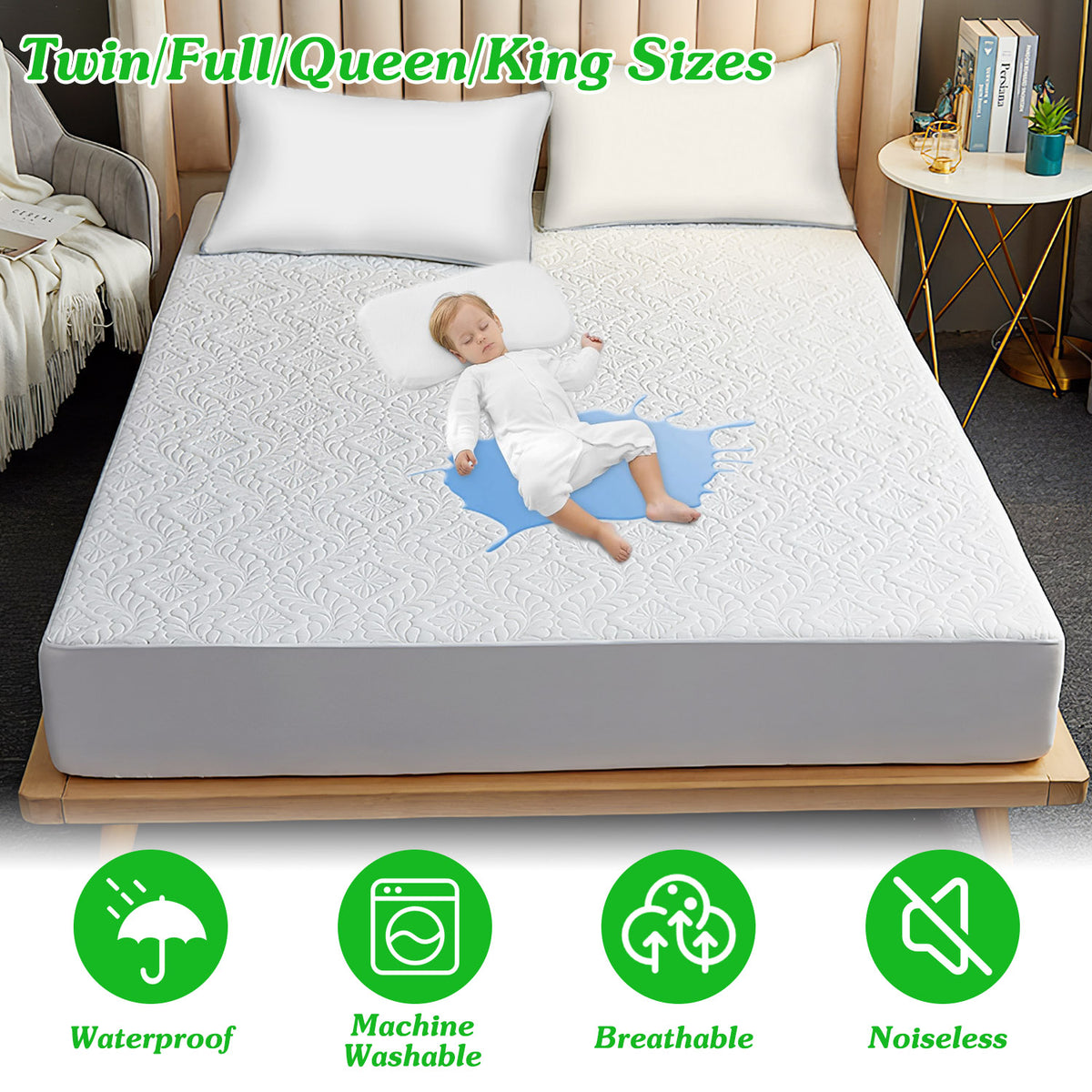 Waterproof Mattress Protector Full Size Cotton Breathable