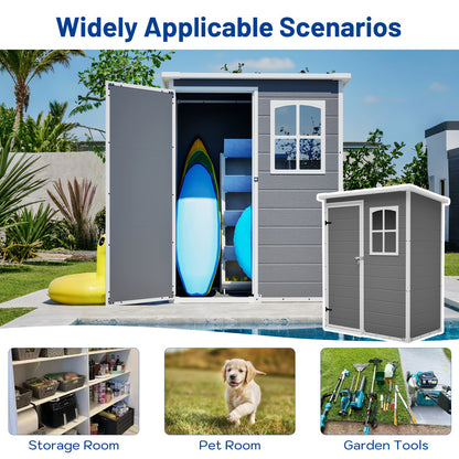 5x3FT Resin Outdoor Storage Shed with Floor Lockable Garden Shed with Window Sloped Roof Weather-Resistant Tool Shed for