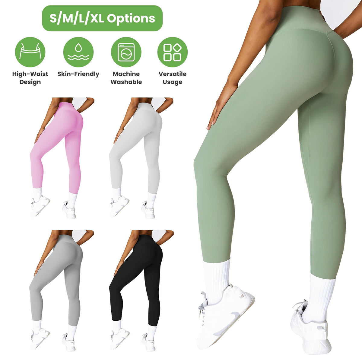 Women\'s High Waist Workout Leggings Tummy Control Compression Yoga Tight Pants Gym Pants Athletic Running Leggings with 25In Inseam No Front Seam