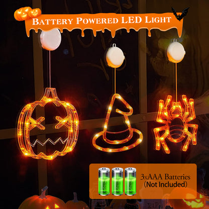 Halloween Window Light Set - Spider, Witch Hat & Pumpkin