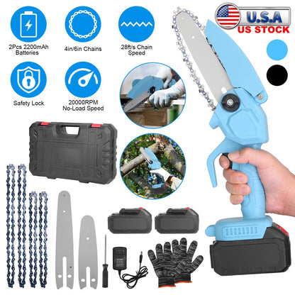 Mini Chainsaw Cordless Electric with 4in & 6in Chains