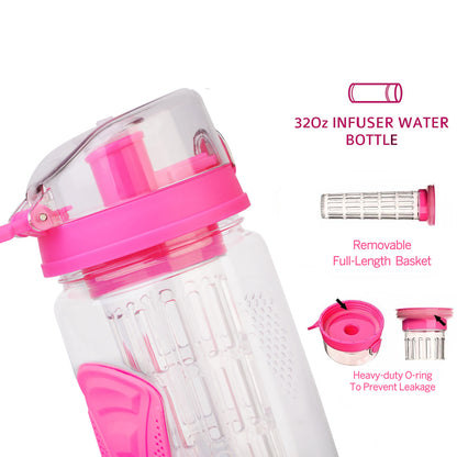 Fruit Infuser Water Bottle 32oz with Flip Top Lid