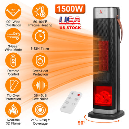 Oscillating Ceramic Tower Space Heater with Remote Control