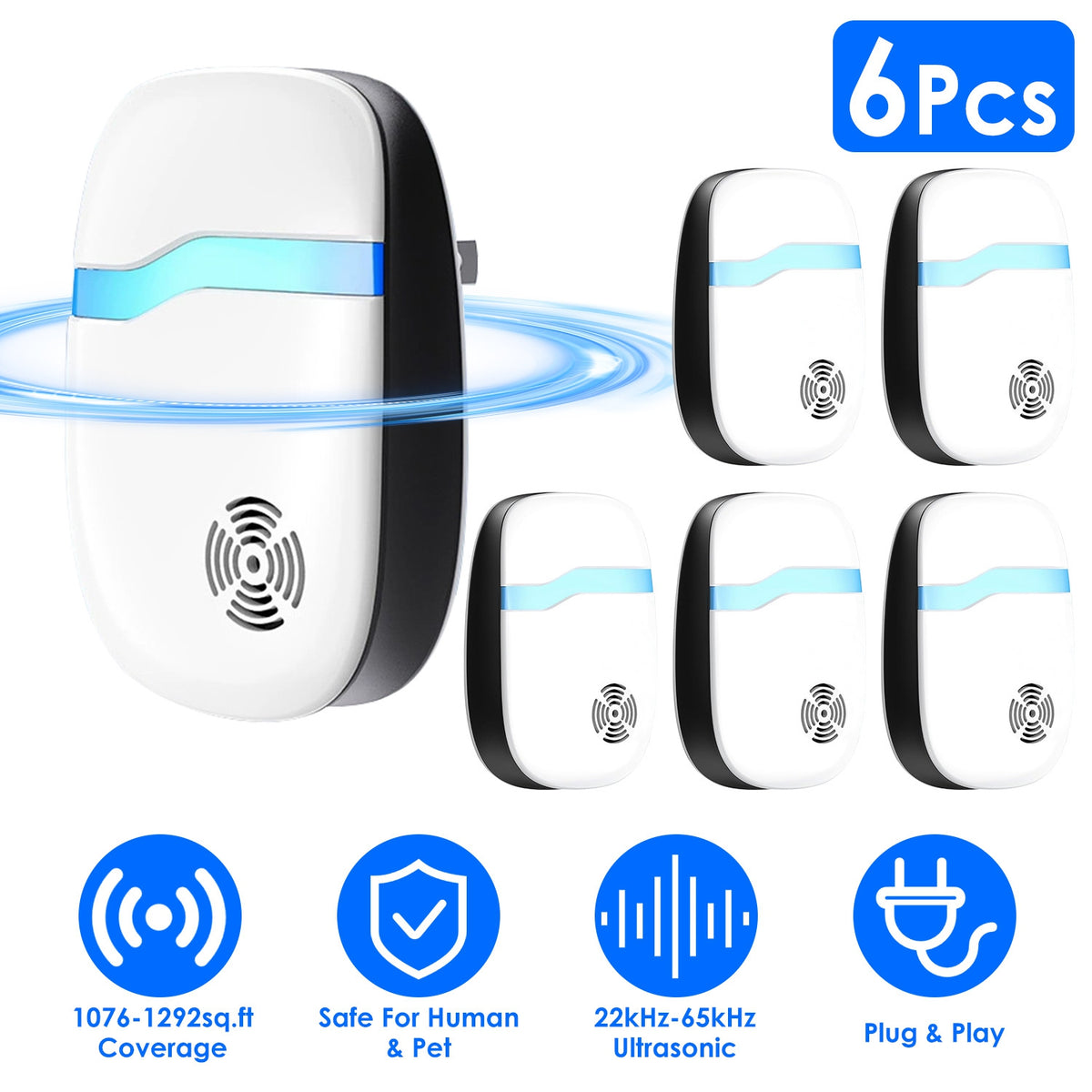 Ultrasonic Pest Repeller 6-Pack for Indoor Rodent Control