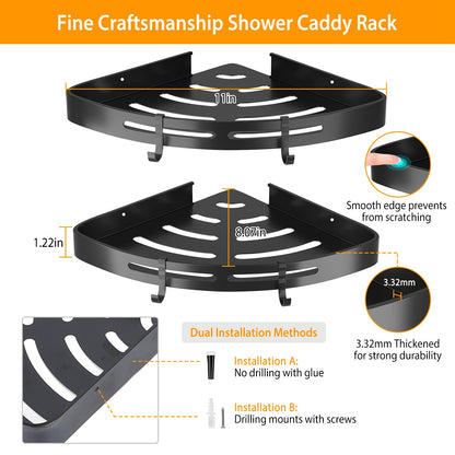 Corner Shower Caddy Shelf 2-Pack - Adhesive Wall Mount Aluminum