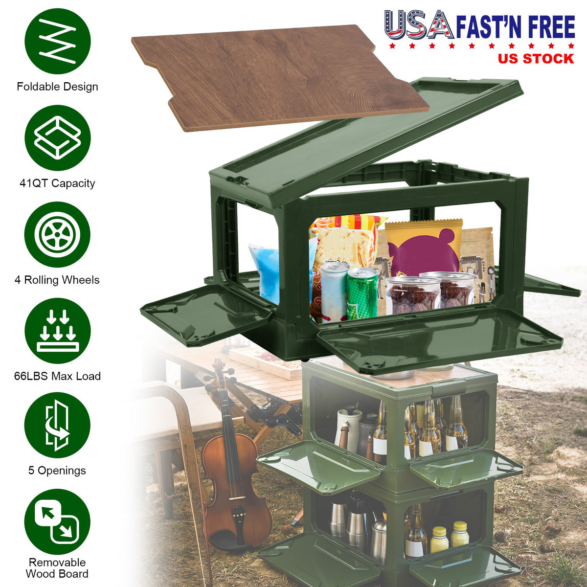 Collapsible Storage Bin with Wheels & Cutting Board Lid - 41QT