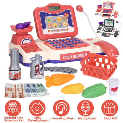 Kids Cash Register Pretend Play Toy with Scanner & Accessories