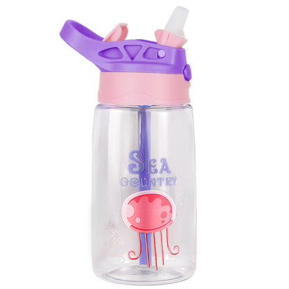 Kids Water Bottle with Straw 16.2oz Leak-Proof Push Button