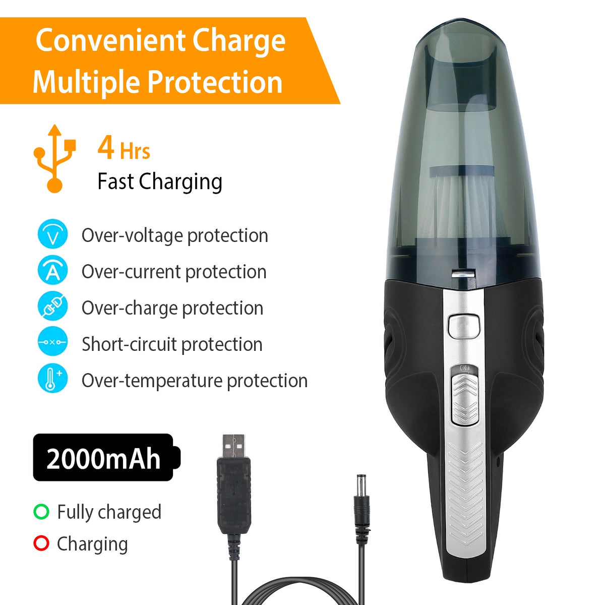 Cordless Handheld Car Vacuum Cleaner with 4800PA Suction