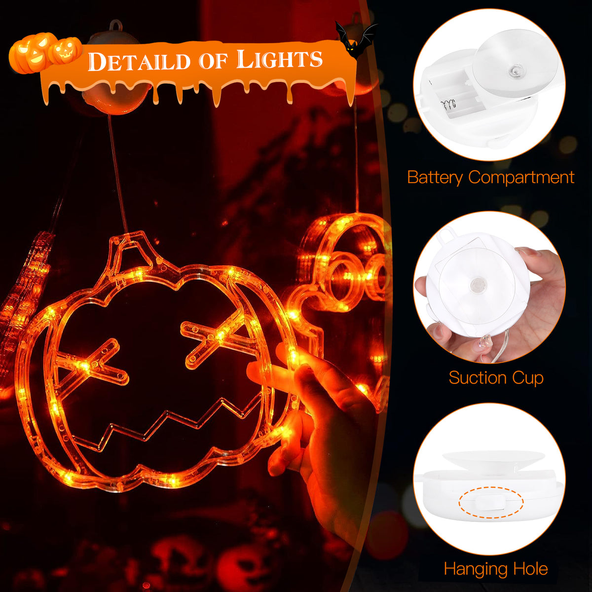 Halloween Window Light Set - Spider, Witch Hat & Pumpkin